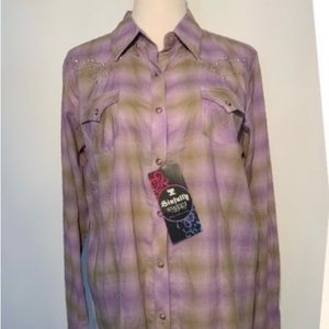NWT Western Top Twenty X by Bootbarn Purple Plaid Snap Shirt SIZE XL